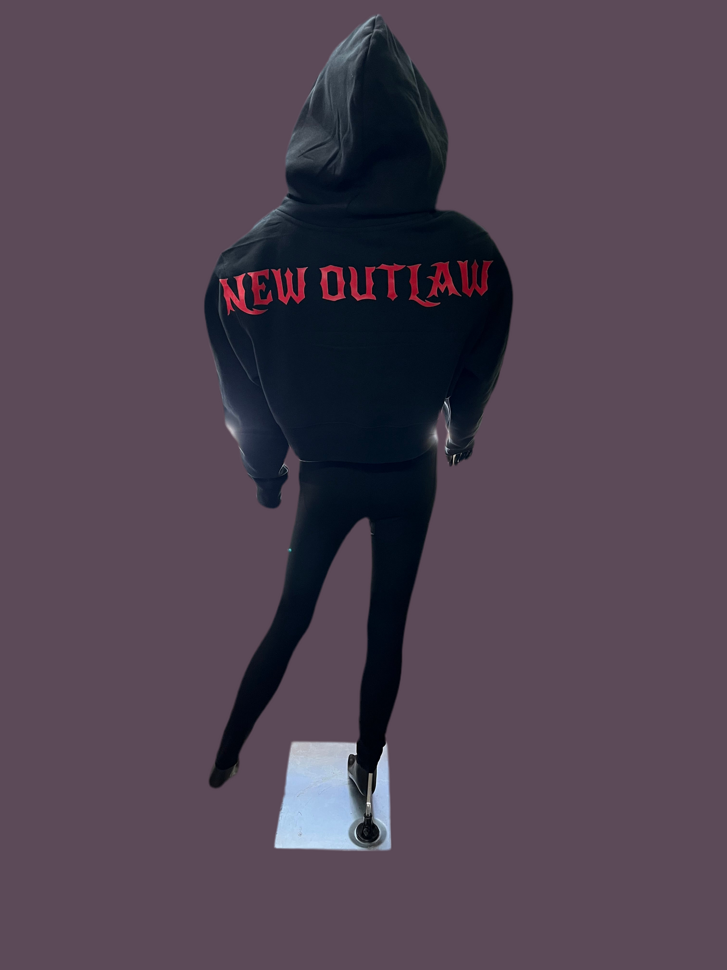 Heavy oversized- Black - Crop - New Outlaw Denim - Black- Hoodie - Red Back Logo